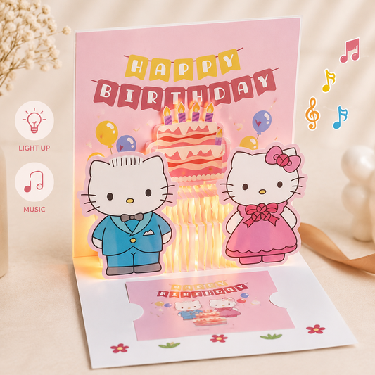 Kids 3D Birthday Greeting Card with Light n Music - Hello Kitty