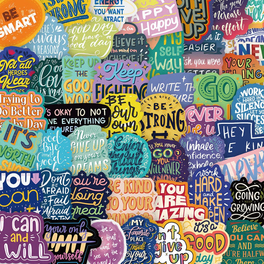 Collage of colorful motivational phrases on a multicolored background