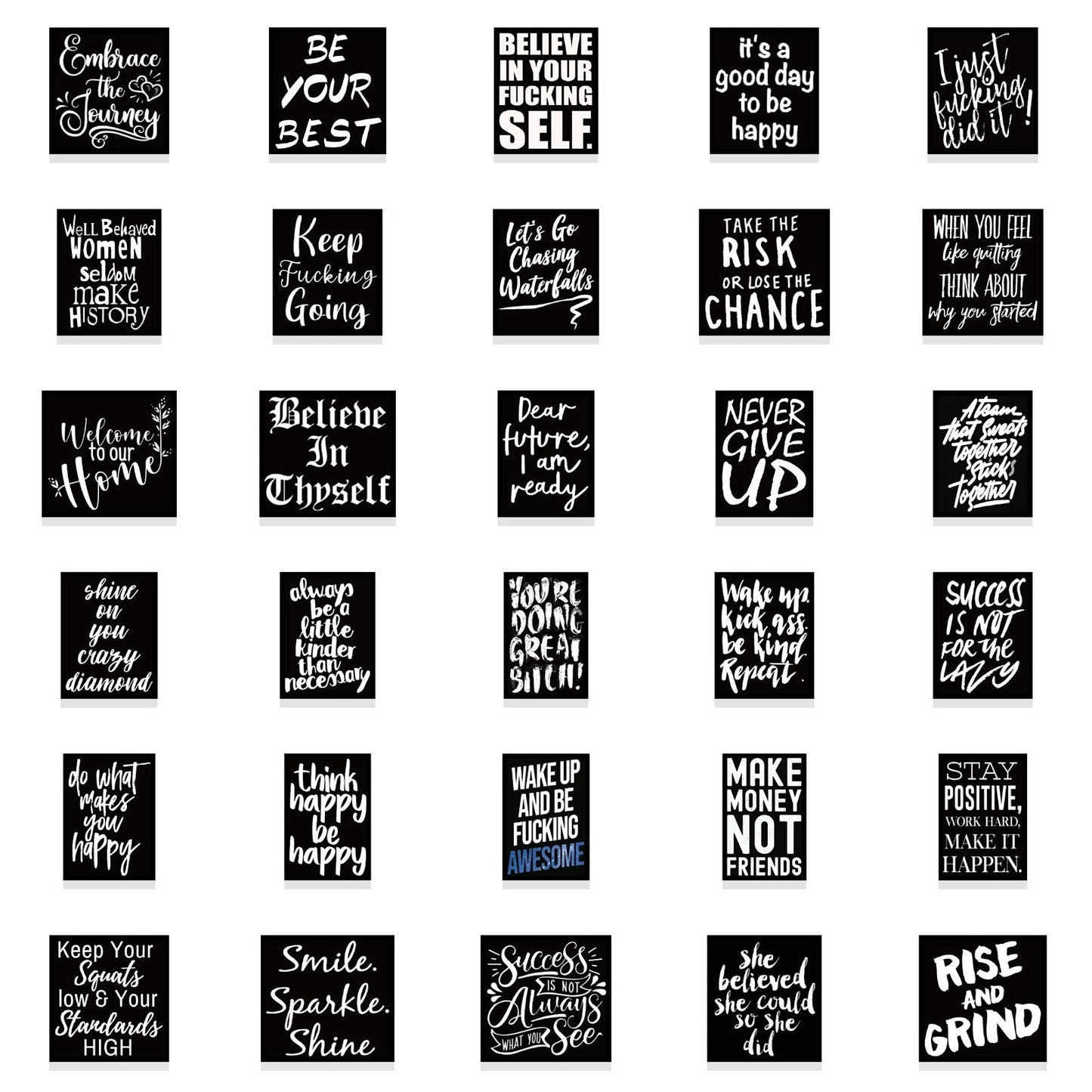 Inspirational English Black Stickers Pack - Set of 61