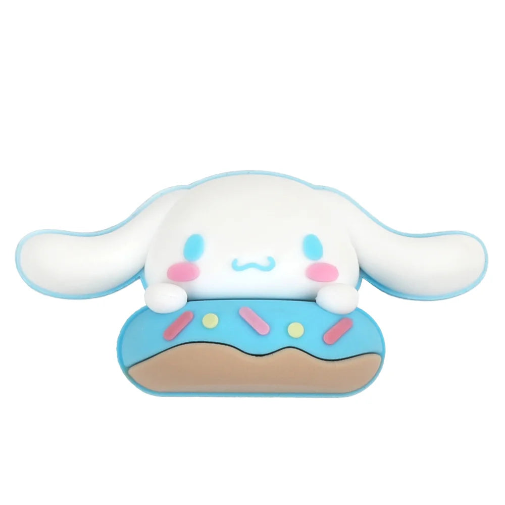 Cute cartoon character with a blue donut on a white background