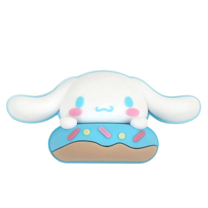 Cute cartoon character with a blue donut on a white background