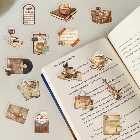 50 Retro Transparent Cafe Stickers pack
