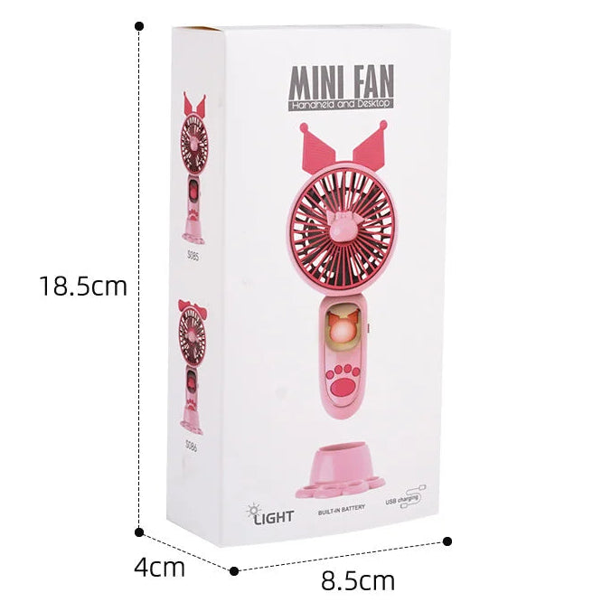 Kawaii Cartoon Rechargeable Mini Fan with Lights