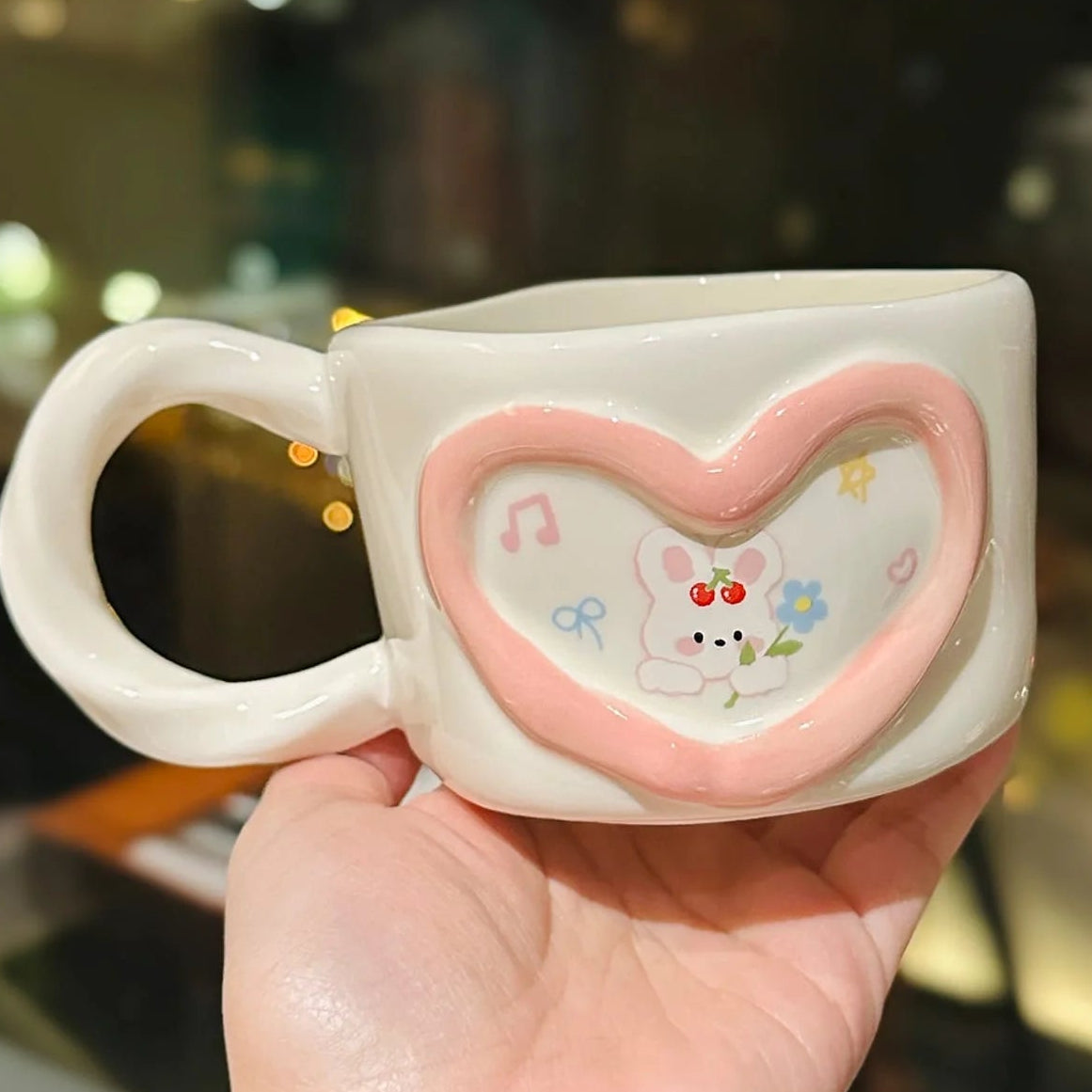 Kawaii Heart Design Ceramic Coffee Mug