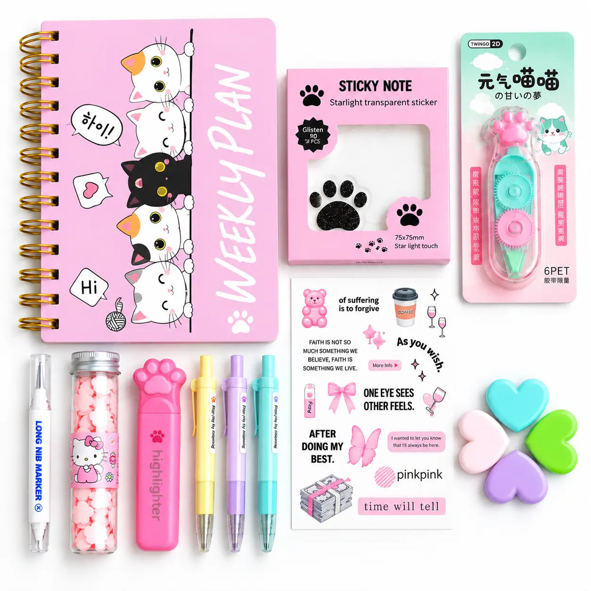 Cat Paw Stationery Set with Weekly Planner