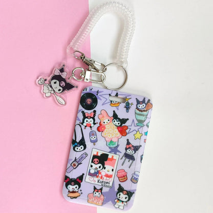 Kawaii Printed ID Card Holder with Keychain and Strap