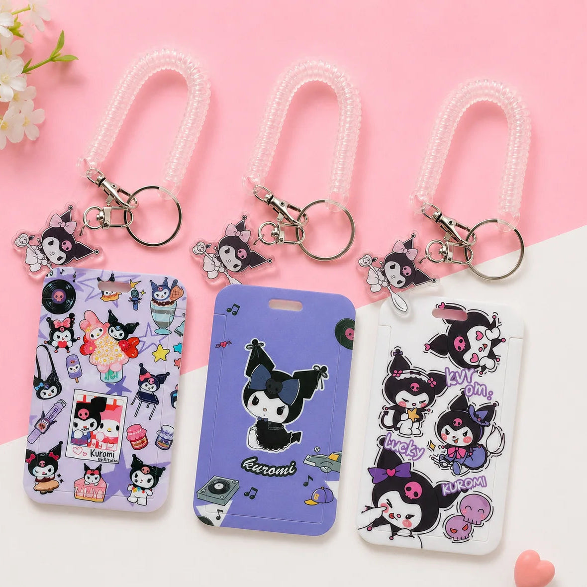Kawaii Printed ID Card Holder with Keychain and Strap