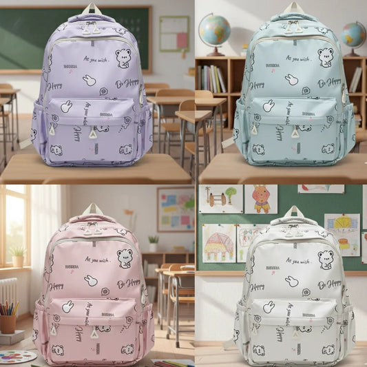 Kawaii Bear & Bunny Print Backpack
