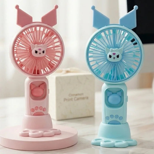 Kawaii Cartoon Rechargeable Mini Fan with Lights