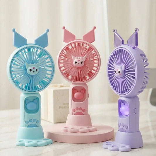 Kawaii Cartoon Rechargeable Mini Fan with Lights