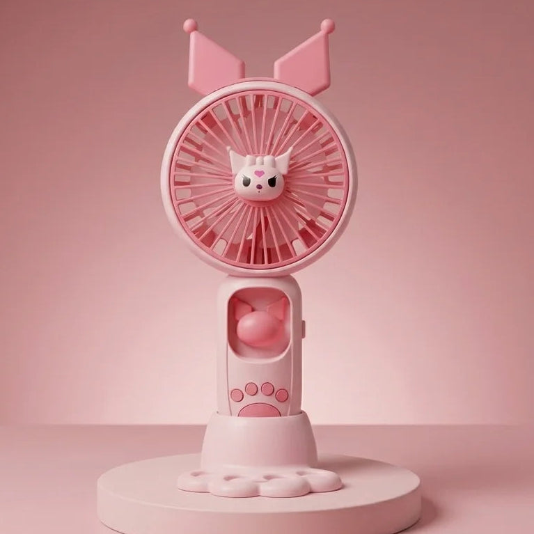Kawaii Cartoon Rechargeable Mini Fan with Lights