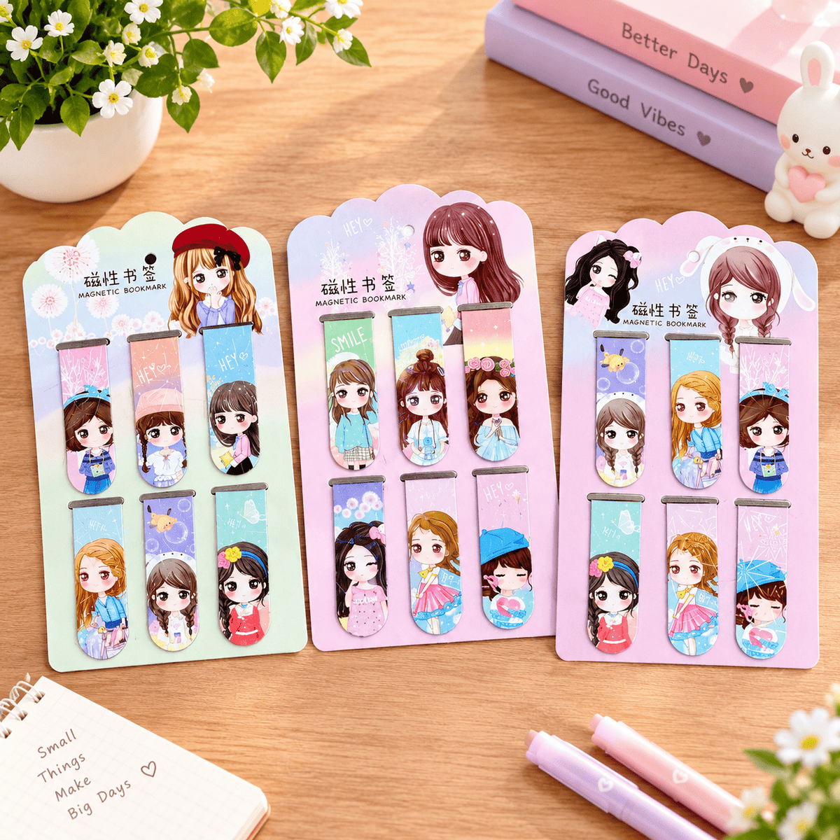 Double Sided Metal Magnetic Bookmarks - Pretty Girls