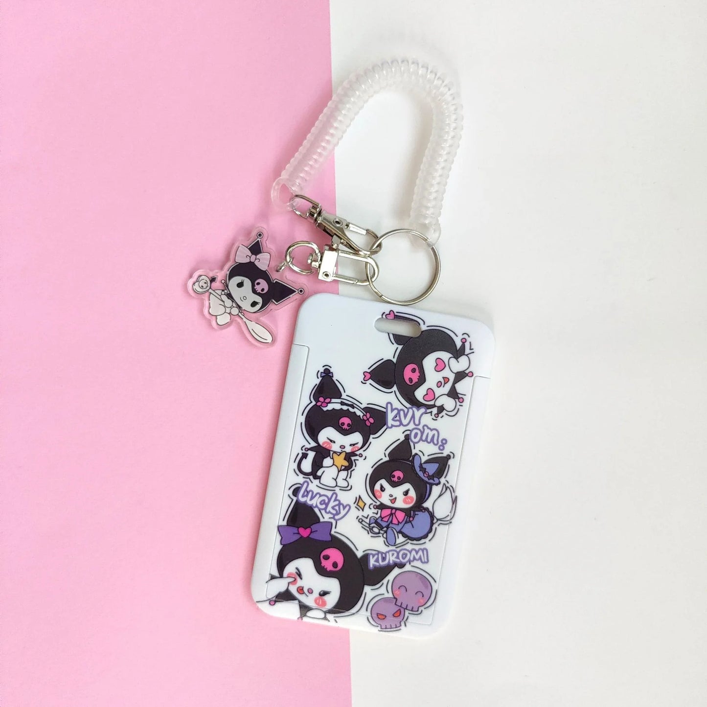 Kawaii Printed ID Card Holder with Keychain and Strap