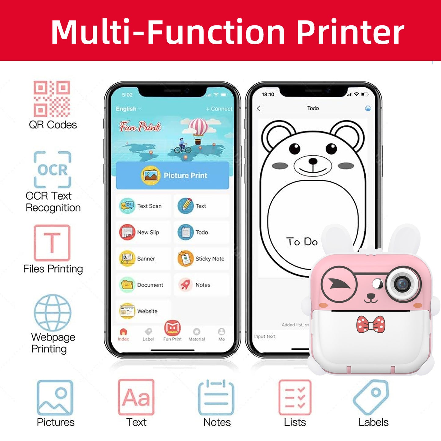 Kids Instant Multi-Functional Mini Printer with Video Camera