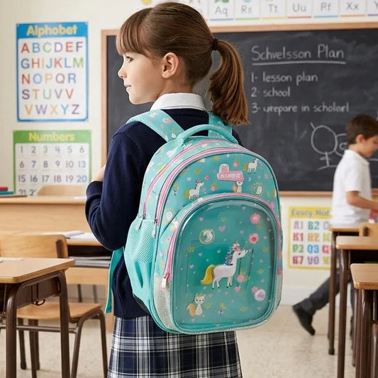 Kids Unicorn Backpack with Transparent Front Pocket