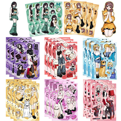Collection of anime-style character stickers in various poses and outfits.