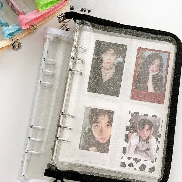 Korean Style Edge Zipper Sparkling Loose Leaf Binder