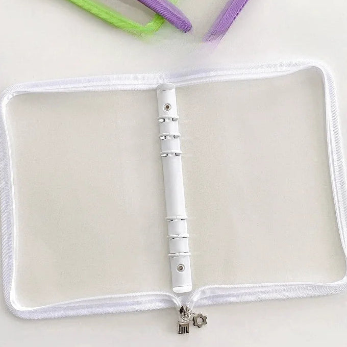 Korean Style Edge Zipper Sparkling Loose Leaf Binder