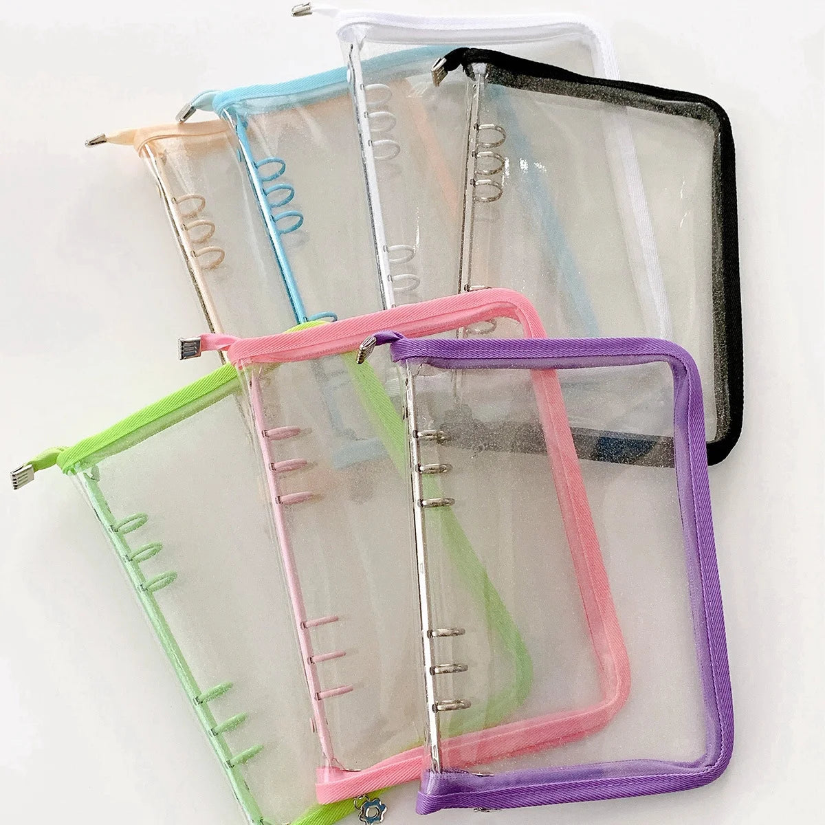 Korean Style Edge Zipper Sparkling Loose Leaf Binder