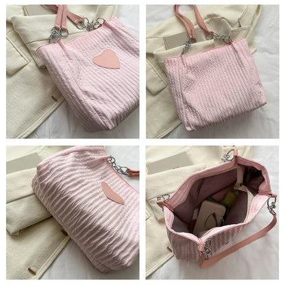 Large Capacity Heart Patch Shoulder And Tote Bag