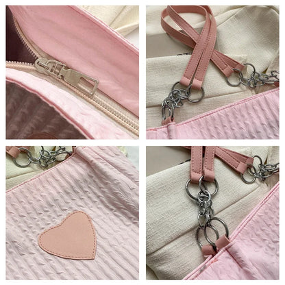 Large Capacity Heart Patch Shoulder And Tote Bag