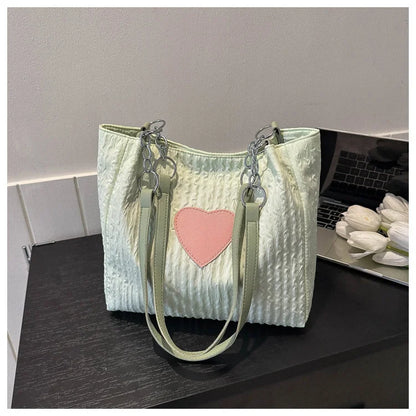 Large Capacity Heart Patch Shoulder And Tote Bag
