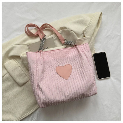 Large Capacity Heart Patch Shoulder And Tote Bag