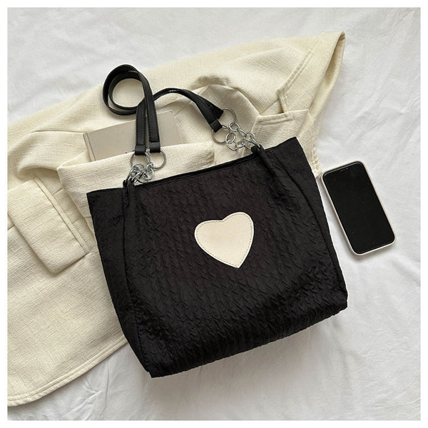 Large Capacity Heart Patch Shoulder And Tote Bag