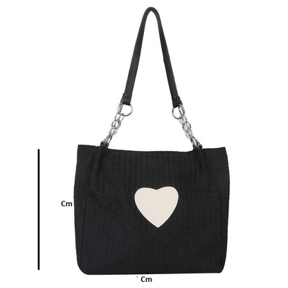 Large Capacity Heart Patch Shoulder And Tote Bag