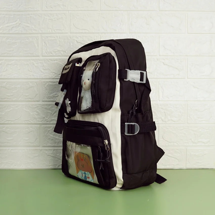 Large Capacity Korean Style Backpack with Teddy Bear - Black