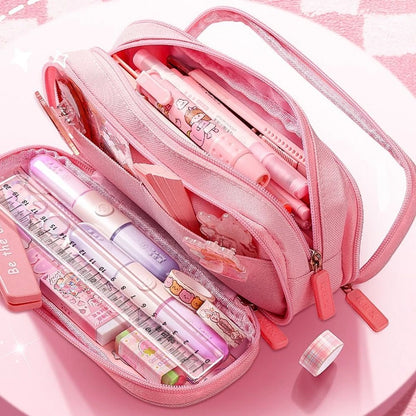 Cute Girl Triple-Layer Pencil Case And Cosmetic Pouch