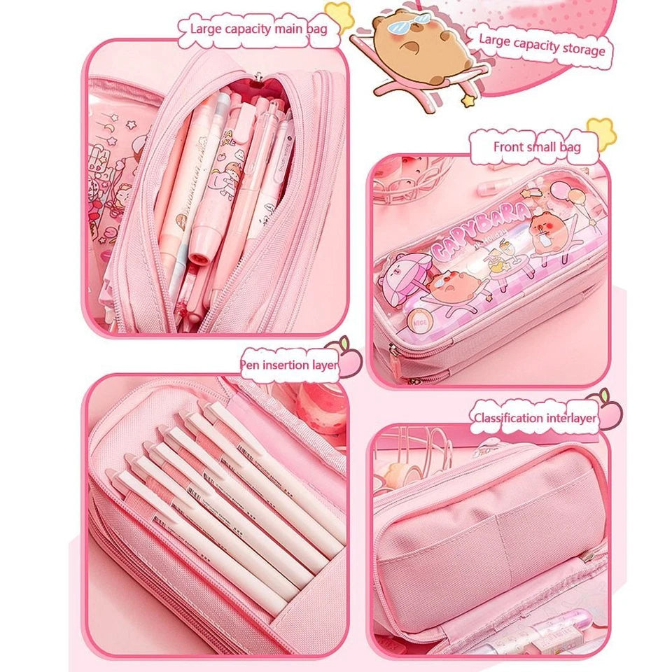 Cute Girl Triple-Layer Pencil Case And Cosmetic Pouch