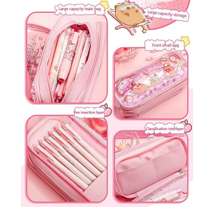 Cute Girl Triple-Layer Pencil Case And Cosmetic Pouch