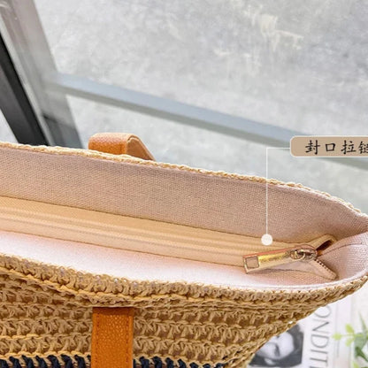 Large Capacity Two Color Stripes Straw Shoulder Bag