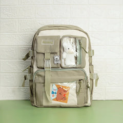 Large Capacity Korean Style Backpack with Teddy Bear - See Green