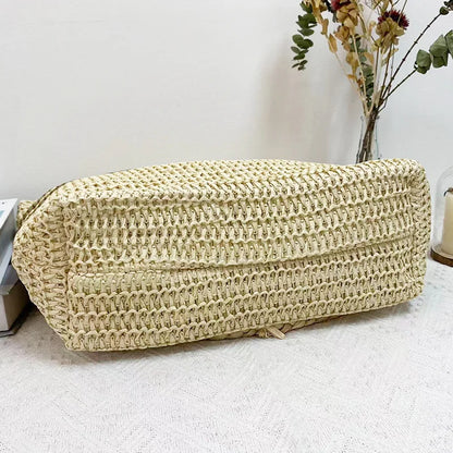 Large Capacity Woven Straw Stripes Shoulder Bag