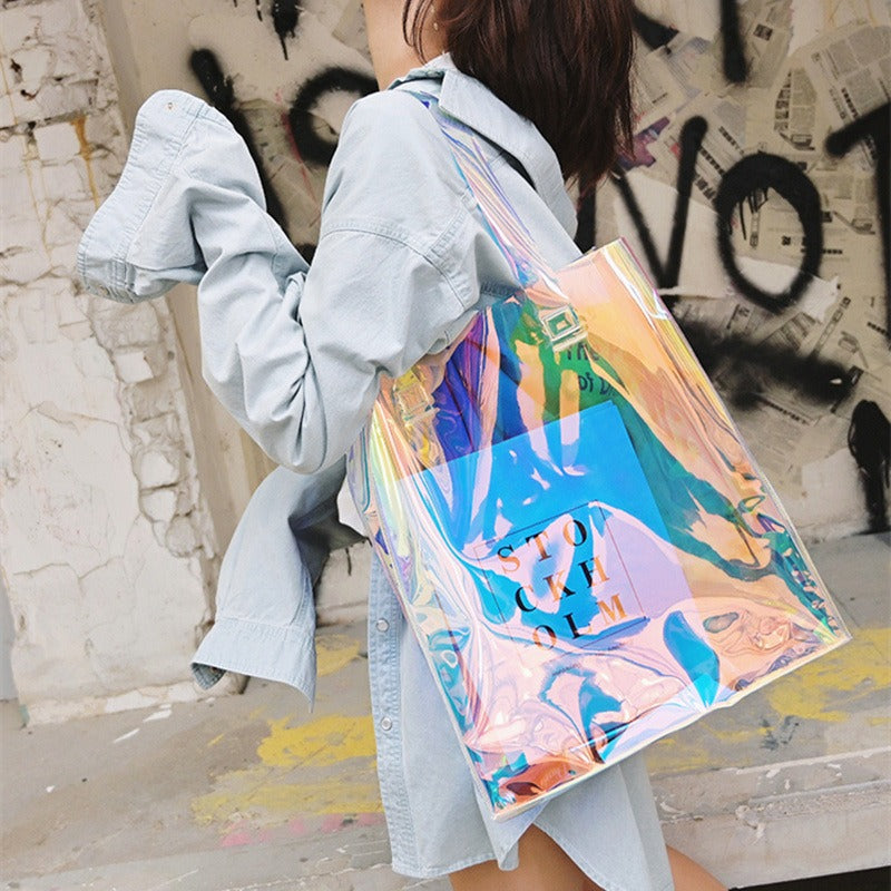LaserPVCHolographicToteShoulderBag #bag #totebag #storagebag #organizerbag #ladiesbag  # transparentbag #shoulderbag