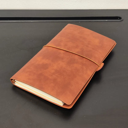 Vintage Leather Refillable Notebook with Card Sleeves & Zip Pocket