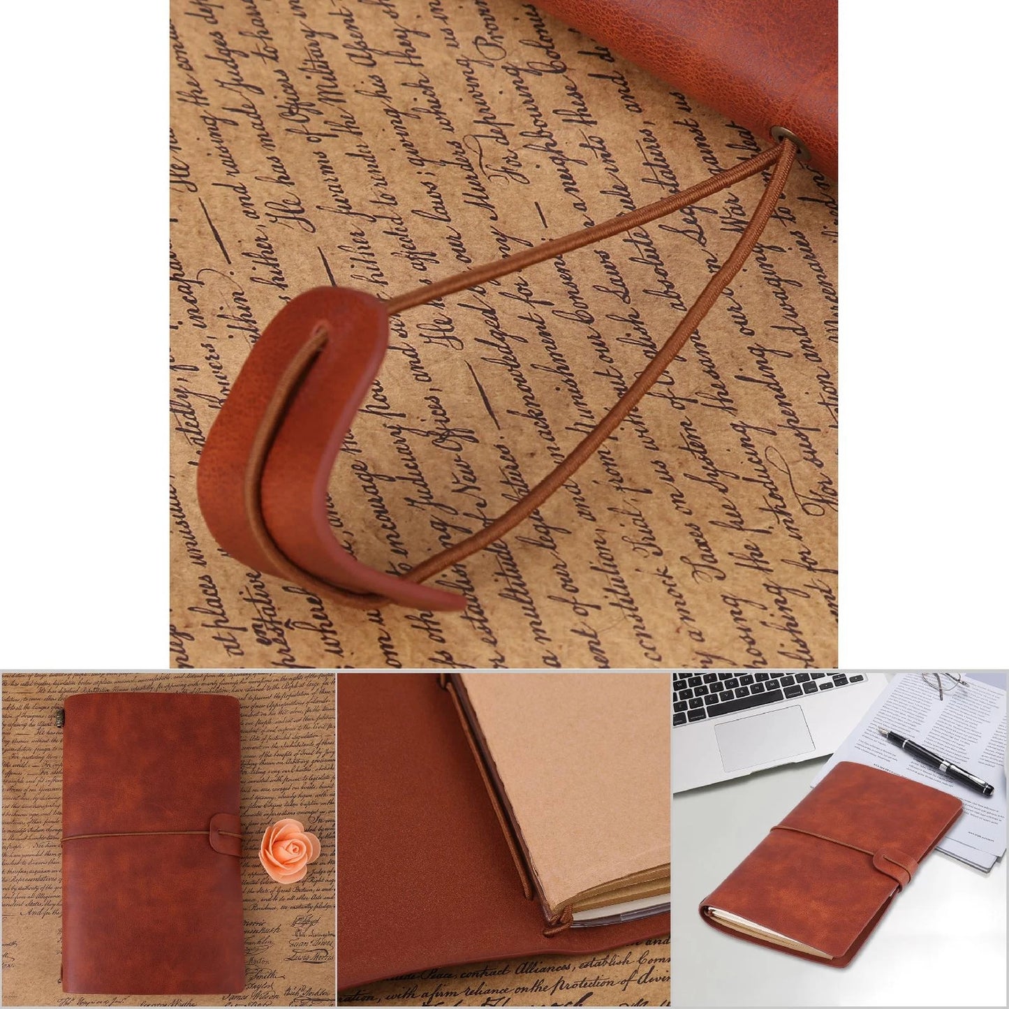 Vintage Leather Refillable Notebook with Card Sleeves & Zip Pocket