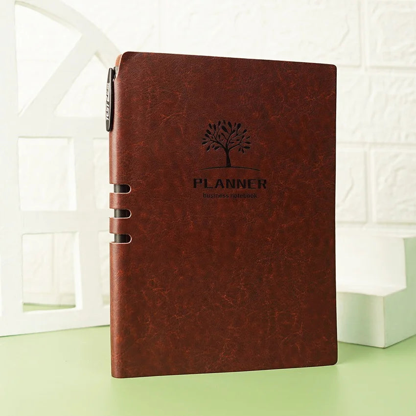 Leather Cover Planner Embossed Diary with Gel Pen
