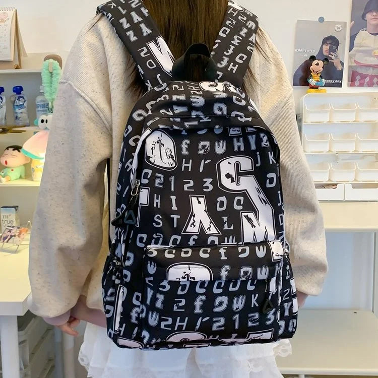 Gothic Letter Print Canvas Bag