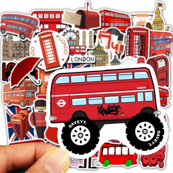 London Red Bus Style Graffiti Stickers Pack - Set of 50
