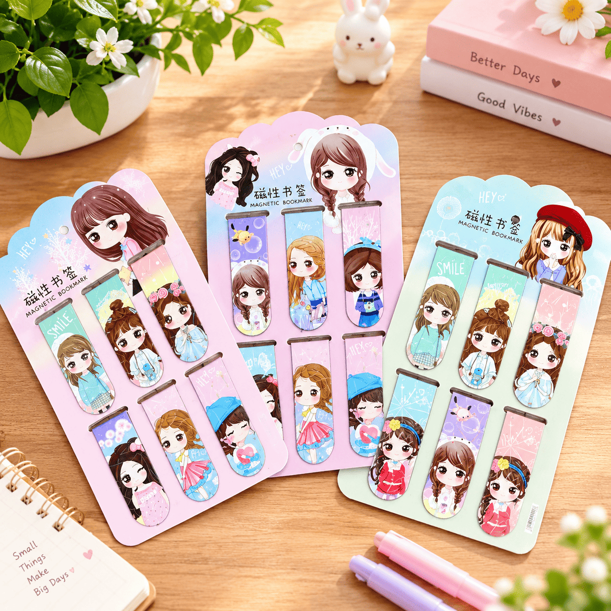 Double Sided Metal Magnetic Bookmarks - Pretty Girls
