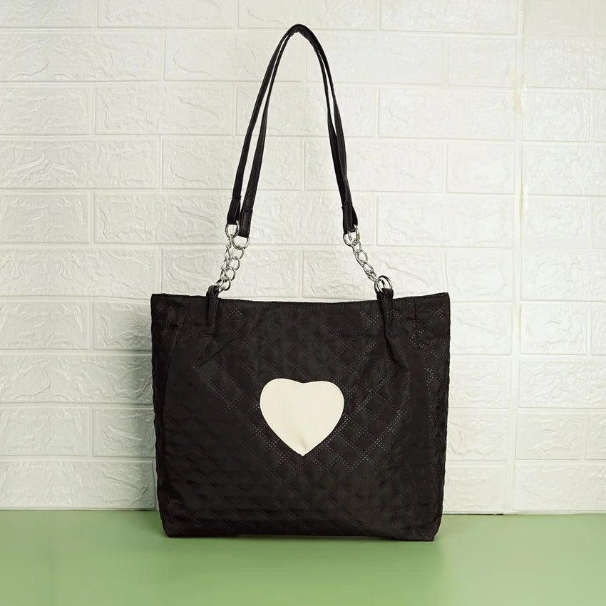 Large Capacity Heart Patch Shoulder And Tote Bag