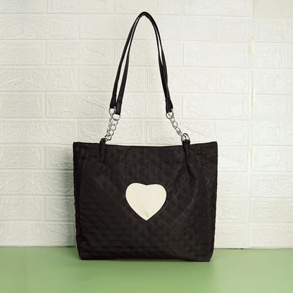 Large Capacity Heart Patch Shoulder And Tote Bag