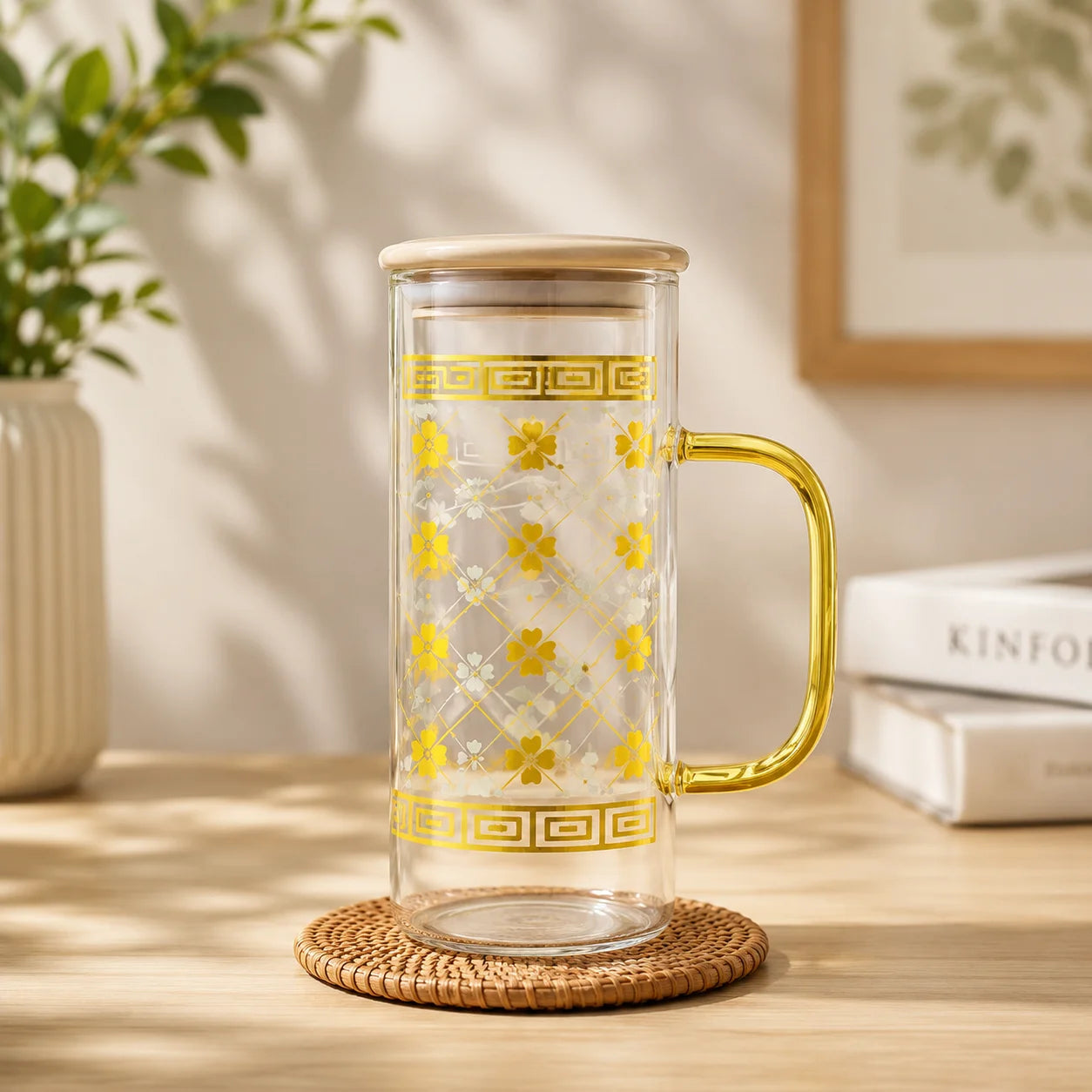 Luxury Gold Pattern Glass Coffee Mug