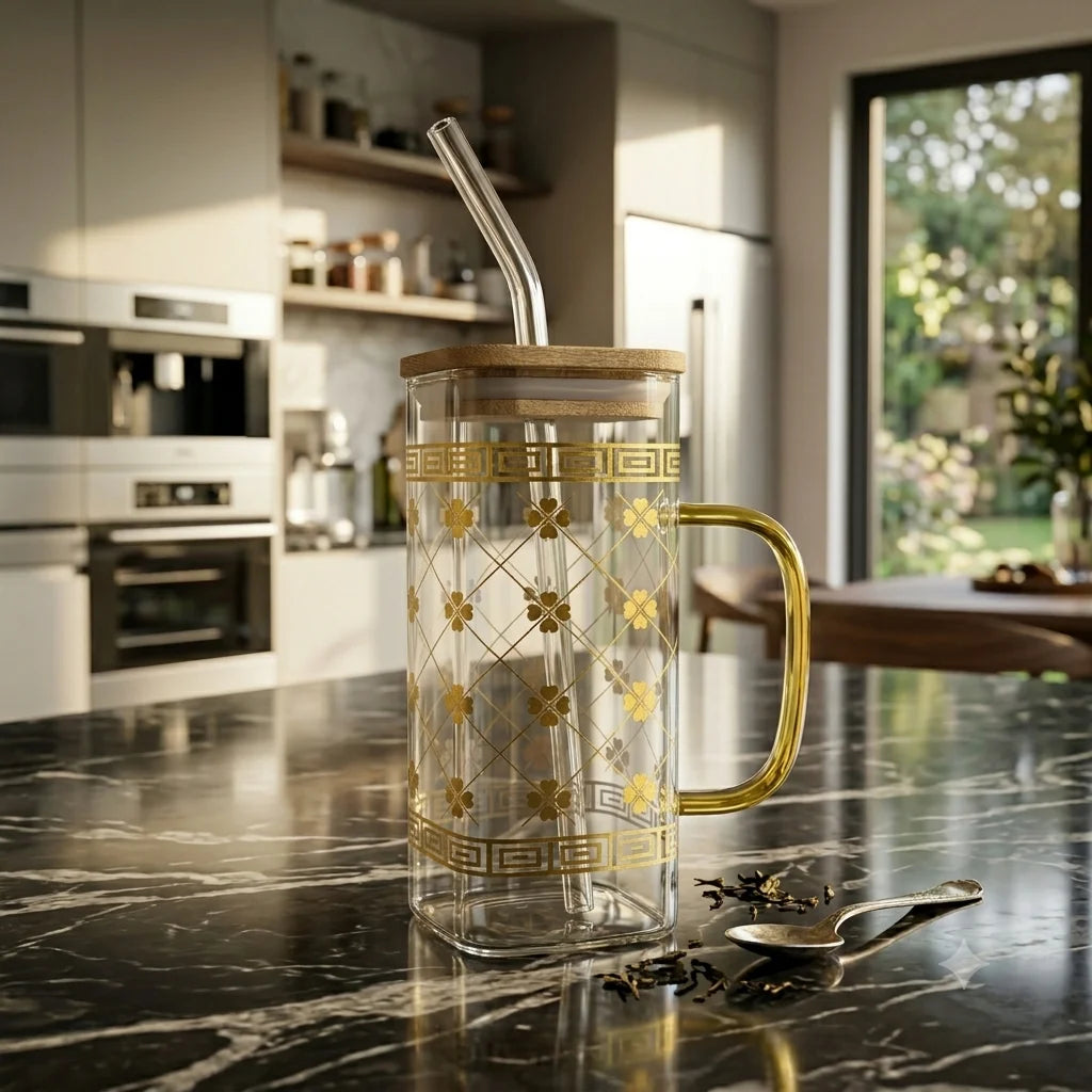 Luxury Gold Pattern Glass Coffee Mug
