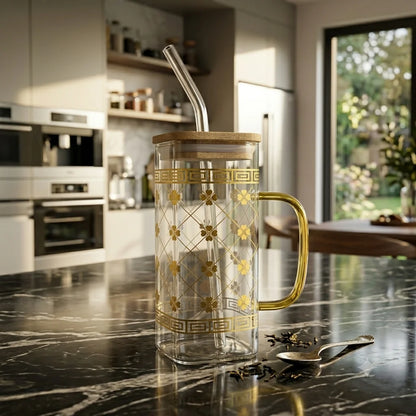 Luxury Gold Pattern Glass Coffee Mug