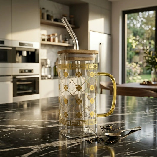 Luxury Gold Pattern Glass Coffee Mug