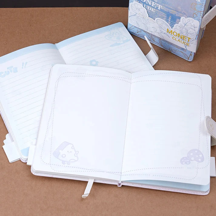 Monet Claude Leather Cover Magnetic Closure Notebook-Blue